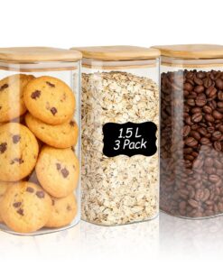 ComSaf Eckige Luftdichte Vorratsgläser 3er Set 1,5L Glas mit Deckel für Küche Müsli Cerealien