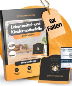 Mottenfalle - 6x Dreiecksfallen - Gegen Lebensmittelmotten & Kleidermotten - Hochwirksam - (2 in 1 Mottenfalle) - Lebens