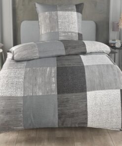 Bettwäsche 135x200 2-teilig Mikrofaser - atmungsaktiv mit Reißverschluss - modernes Karo Design Grau - für Einzelbett