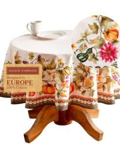 Maison d'Hermine Baumwoll Tischdecke, 160 cm Durchmesser, dekorativ für Esszimmer und Party, Cloudy Cream Thanksgiving