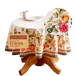 Maison d'Hermine Baumwoll Tischdecke, 160 cm Durchmesser, dekorativ für Esszimmer und Party, Cloudy Cream Thanksgiving