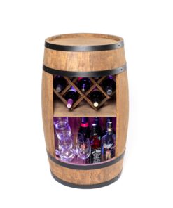 CREATIVE COOPER Fass Bar mit LED RGB Weinhalter - Holzfass Hausbar 80x50cm Rustikaler Weinschrank Dunkelbraun