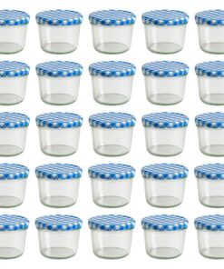 hocz Marmeladengläser 230 ml 25er Set | Blau Karierter Schraubdeckel TO 82 mit Etiketten | Perfekt zum Befüllen & Einmac