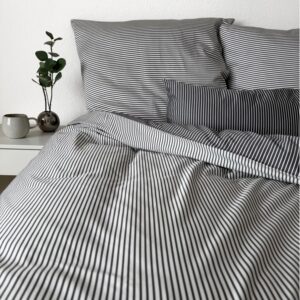 Magano® Luxus Bettwäsche 135x200 Streifen Grau/Weiß | Bambus & Baumwolle Satin | 400 TC Premiumqualität | Hypoallergen &