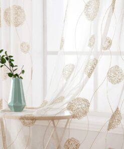MIULEE Flora Stickerei Vorhänge für Wohnzimmer und Schlafzimmer, Weiss mit Goldmust, 2er Set Voile, Jeder 245x140cm, Tra