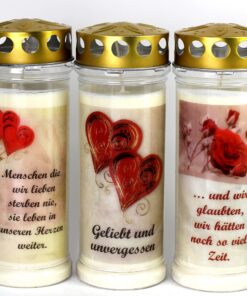 7-Tage Brenndauer Grabkerzen mit Deckel für den Friedhof | Trauerkerzen mit Spruch: witterfest und schönes Grablicht fü