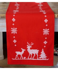 VERVACO Kreuzstitch Set Vorgedruckt Weihnachtlich mit Rehen zum Selbersticken 30 x 105 cm Creativ Basteln