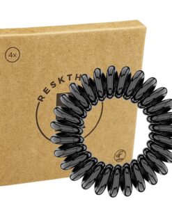 Hochwertige Schwarz Spiral Haargummi für Mädchen & Frauen/Damen (4 x 3,5 cm) schonend zum Haar, nachhaltig, umweltfreund
