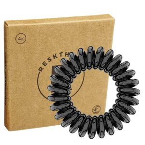Hochwertige Schwarz Spiral Haargummi für Mädchen & Frauen/Damen (4 x 3,5 cm) schonend zum Haar, nachhaltig, umweltfreund