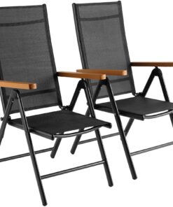 LIFERUN Gartenstühle Alu 2er Set - Wetterfest, 7-Fach Verstellbar und Komfortabel für den Balkon und den Garten (Teakbra