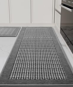 SixHome Küchenteppich Waschbar Gewebte Sisaloptik Grau | SixHome rutschfest Saugfähig 40 * 60+40 * 120cm Küchenteppich