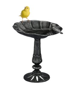 Relaxdays Vogeltränke für winterfeste Garten Wasserschale mit Ständer, schwarz-silber - stehend - ideal für Vogelbad aus