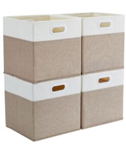 Mangata faltenfreie Stoff-Aufbewahrungskörbe 33x38x33 cm für Kleiderkörbe, Körbe, Truhen, Spielzeug (4_er, Helles Khaki/