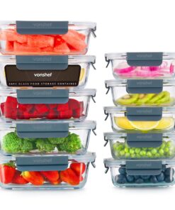 VonShef Glas Meal-Prep Boxen Set – 10-teilig, frischhältig, ofen- & mikrowellengeeignet – ideales Vorrats-Koch-Sets