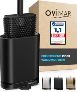 Ovimar Abeloya Schwarz Silikon Klobürste | WC Bürste mit Belüftung und Edelstahl | nur 6cm breit | optional für Badewand