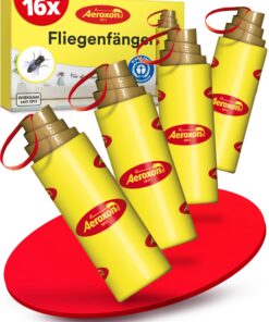 Aeroxon Giftfrei Obstfliegenfalle - Effectiv gegen Fliegen, praktische Klebestreifen, für den Innenbereich, mit Reißnage