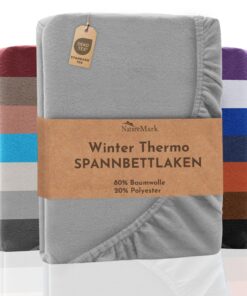 NatureMark Winter Thermo Fleece Spannbettlaken - Warmes Spannbettlaken für Winter, Ideales Spannbettbehältnis in Silber