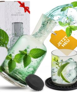 Edle Glaskaraffe 1 Liter Wasserkaraffe Tropfenfrei als Geschenk Zum Geburtstag Rauchglas Grau/Grün [Karaffe Mit Unterset