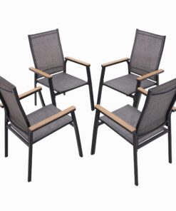 MFSTudio Wetterfest Gartenstuhl 4er Set Aluminium, Outdoor Sessel für Terrasse und Balkon mit Holzmaserung