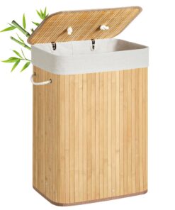SONGMICS Wäschekorb mit Deckel LCB10Y - 72 Liter, faltbar, naturfarben, für Waschküche und Schlafzimmer, maschinenwaschb