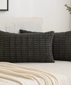 EMEMA Kordsamt Kissenbezüge für Wohnzimmer - Weicher Zierkissenbezug 40x60 cm - Dekorativ - Dunkelgrau - 2er Set
