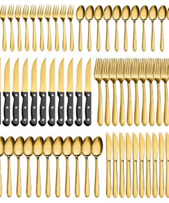 Pleafind 72-teiliges Goldenes Besteck Set für 12 Personen, spülmaschinenfest, edelstahlbezogen | Pleafind 72-teiliges G