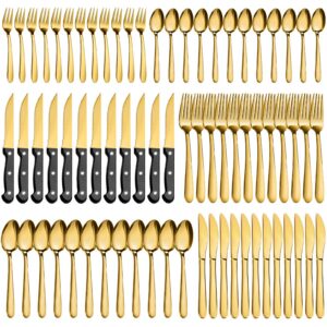 Pleafind 72-teiliges Goldenes Besteck Set für 12 Personen, spülmaschinenfest, edelstahlbezogen | Pleafind 72-teiliges G