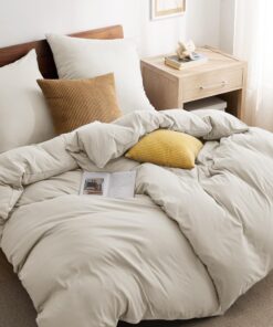 BEDSURE Bettwäsche 100% Leinen - 2 Bettbezüge 135x200 cm + 2 Kissenbezüge 80x80 cm, ÖKO-TEX Bettwäsche-Set Beige, natürl