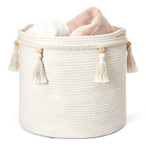 Makramee Dekorativer Baumwollseilkorb für Spielzeug im Kinderzimmer | Boho Woven Quaste Schrank Aufbewahrungsbehälter f