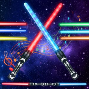 SUFANG 2 Stück Lichtschwerter mit Licht und Sound für Kinder Duell Doppelklingen Laserschwert Cosplay Spielzeug