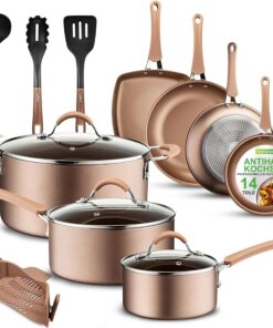 NutriChef Topfset Induktion, 14-teilig Antihaftbeschichtet, Edelstahl & Aluminium Set für Induktionsherde