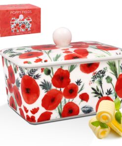 The Leonardo Collection Finola Butterdose mit Mohnblumen-Design für die Küche, frisch gehaltene Butter dank spülmaschine