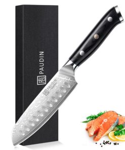 PAUDIN Santoku Messer 13 CM, Profi Küchenmesser aus Edelstahl für Küchen, Extrem Scharf und Hochwertig mit Ergonomischem