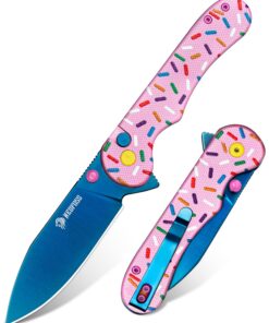 NedFoss DONUT Klappmesser mit Button-Lock für Outdoor-Entusiasten, Geschenkidee & Sammlung, 7.5cm 14C28N Stahlklinge & G