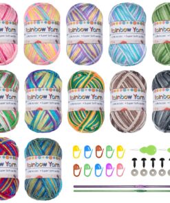 Ilauke Mehrfarbiges Handstrickgarn 12 x 25g zum Stricken und Häkeln | Weiches Acryl Mehrfarbiges Handstrickgarn für Str