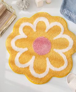 Blumen Teppich Weiche Antirutsch Badematte Wohnzimmer Bad Küche Toilette 25.6x25.6 Inches (Gelb) Schöne Blumen Blüten