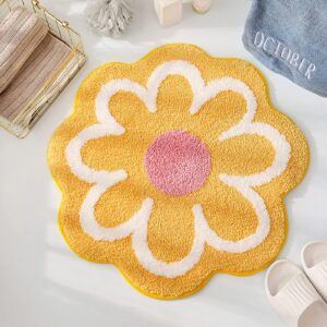 Blumen Teppich Weiche Antirutsch Badematte Wohnzimmer Bad Küche Toilette 25.6x25.6 Inches (Gelb) Schöne Blumen Blüten