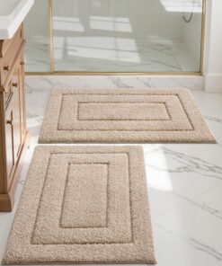 DEXI Rutschfestsicherer Waschbarer Badeteppich-Set, für Duschräume, weich und saugfähig Beige, schnell trocknend, 81,3 x