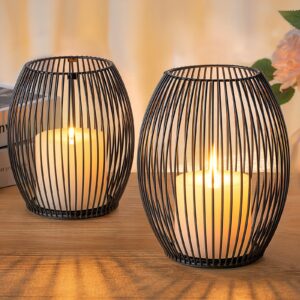 GoMaihe Kerzenständer 2er Set für Wohnzimmer und Schlafzimmer mit Windlicht Funktion undVintage Design, Metall Öffnen un