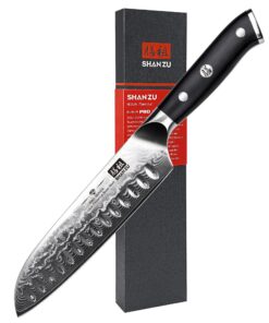 SHAN ZU PRO Series Damast Santoku Messer - Hochwertig für Küchenprofi mit G10 Griff und 67 Schichten