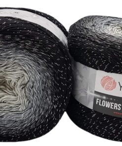 Ilkadim Export Flowers Moonlight Bobbel Wolle Schwarz Grau Altweiß 53% Baumwolle 520g Bobble Strickwolle Mehrfarbig