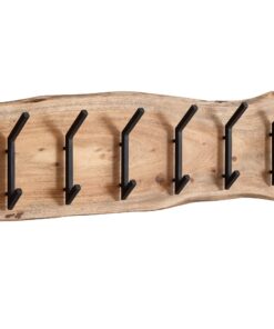 FineBuy Akazie Massivholz Wandgarderobe 100 cm 6 Kleiderhaken Industrial Stil