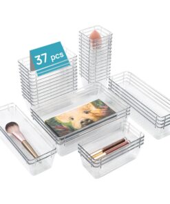 Vtopmart Schubladen Organizer 37 Stücke mit 4 Größen Klar Kunststoff für Schminktisch Makeup Küche Bad Büro