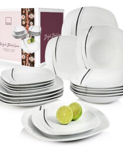 SÄNGER Bilgola Black Lines Porzellanservice 18 Teile für 6 Personen | PREMIUM COLLECTION Teller Set Eckig