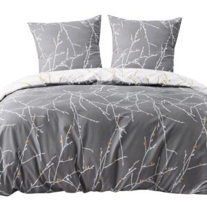 BEDSURE Bettwäsche 200x220 Baumwolle Grau - Eco-Friendly 3-Teiliges Bettbezug-Set mit Kissenbezügen OEKO-TEX