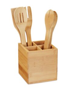 Relaxdays Küchenutensilienhalter, 4 Fächer, Bambus Hellbraun f. Besteck, 14,5 x 13,5 x 13,5 cm, 10032107, praktisch und