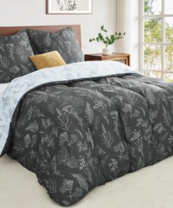 Duvetnova Bettwäsche 155x220 Blumen Grau Pflanzen weich und angenehm OEKO-TEX