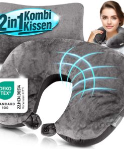 Heimwert 2in1 Memory Foam Nackenkissen Stützkissen - Travel Pillow für Flugzeug, Camping, Reise - Ergonomisches Kopfkiss