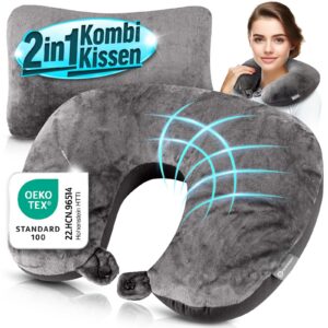 Heimwert 2in1 Memory Foam Nackenkissen Stützkissen - Travel Pillow für Flugzeug, Camping, Reise - Ergonomisches Kopfkiss