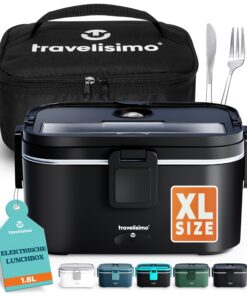 TRAVELISIMO XXL Elektrische Lunchbox Extra groß 1,8L | Für Arbeit, Auto & Lkw | 3-in-1 Warmhaltebox 80W |-With Aufwärmbe